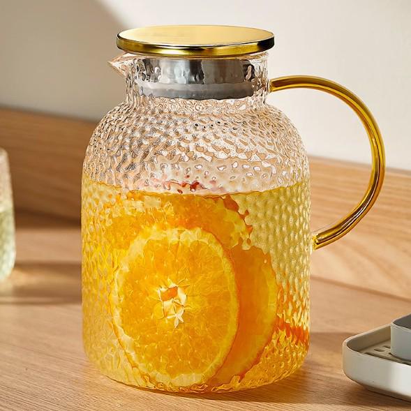 Large Capacity Glass Cold Water Kettle, High Temperature Resistant, Food Grade, with Cork Lid