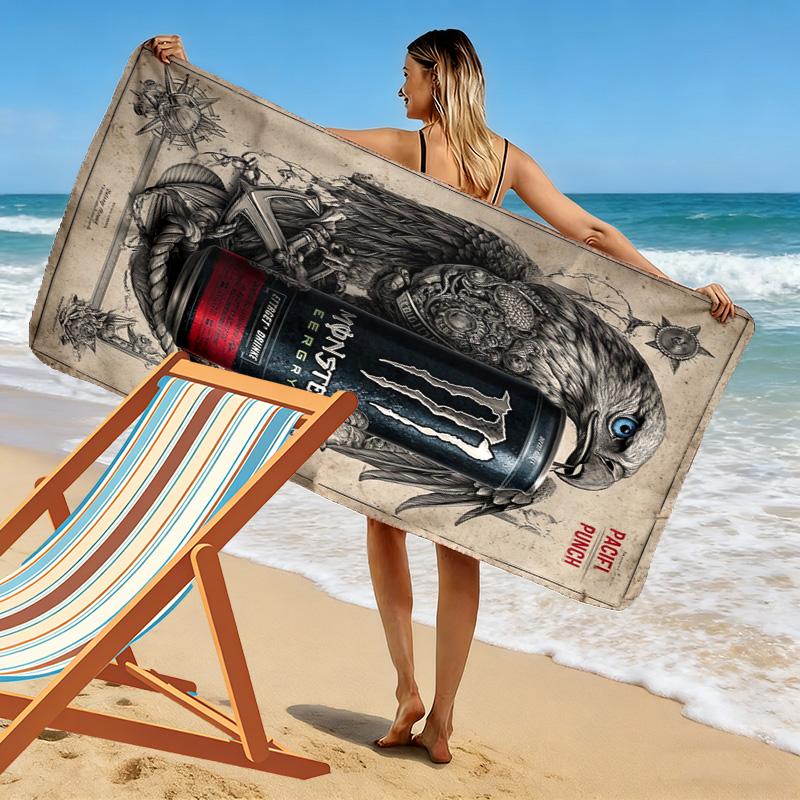 Monster Energy Drink Up Adventures Beach Towel Portable For Travel Beach Towel For Vacation Photos Absorbent Bath Towel Quickdrying Swim Towel