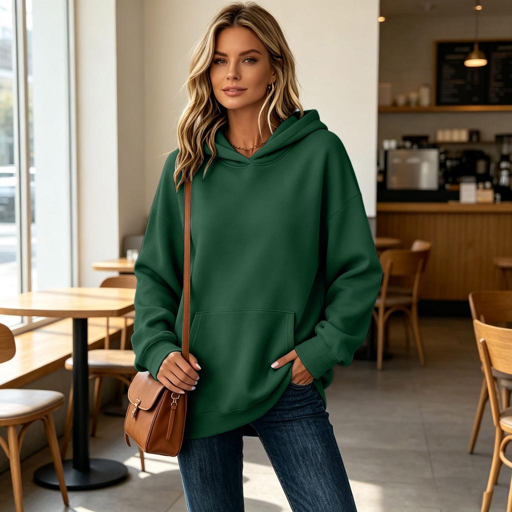 Damen Hoodie mit Taschen - Lässiger entspannter Pullover Farbe Sweatshirt