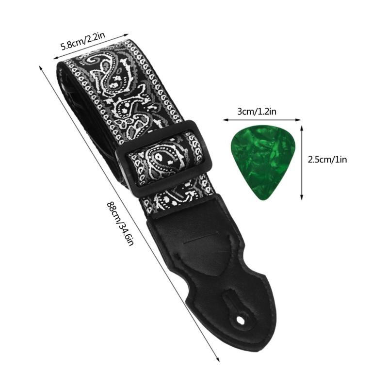 Adjustable Guitar Strap Soft Embroidery Shoulder Strap National Style Guitar Strap with 6 Picks Guitar Accessories