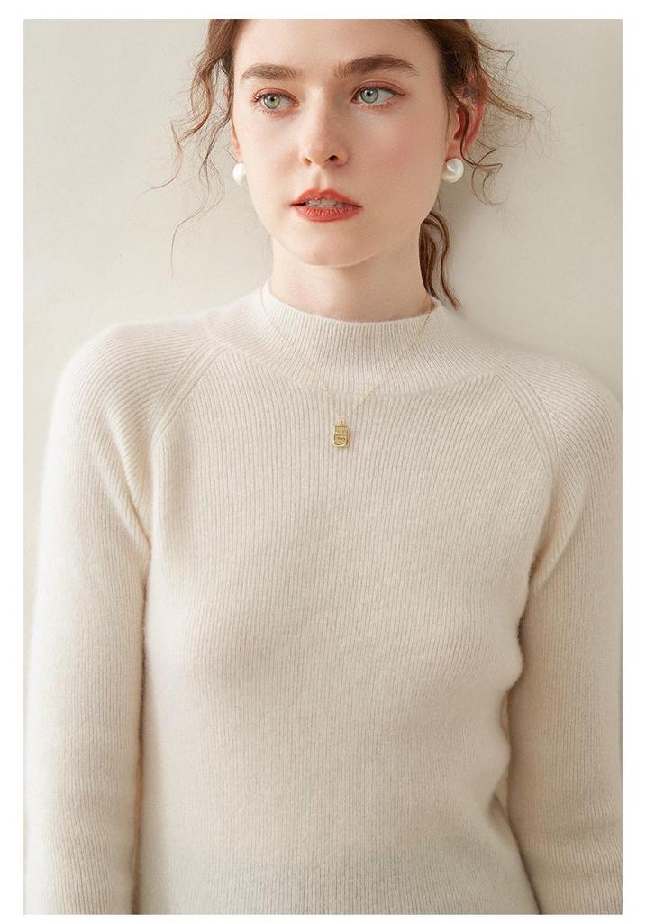 Women's Striped Half-High Neck Cashmere Slim Fit Sweater - Versatile Knitwear Base Layer