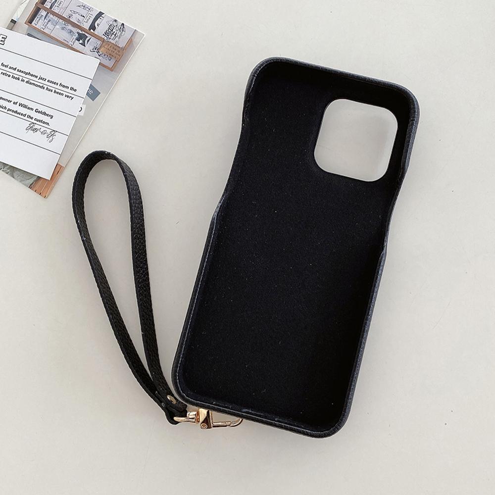 Für iPhone 15 Pro Hülle Multifunktionale Kartenfächer Leder Rückseite mit Handschlaufe