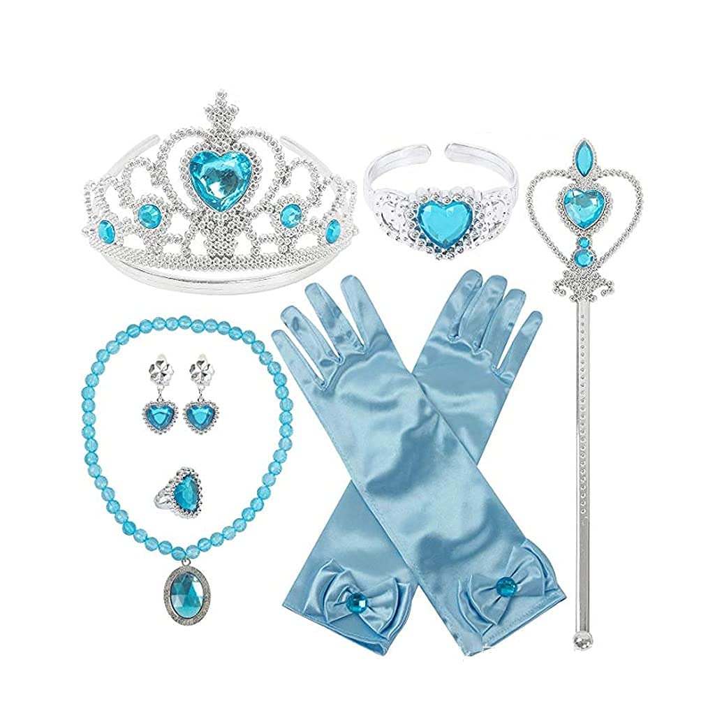 Bethany Home Princess Accessories Kids' Costume Set, 9-Piece Set, DIY Crafts for Princess Transformation, Sparkling Ice Blue Heart Tiara, Magic Wand,