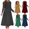 Ladies Long Sleeve O-Neck Dress Solid Color Casual Slim FIt Women's Dress For Women