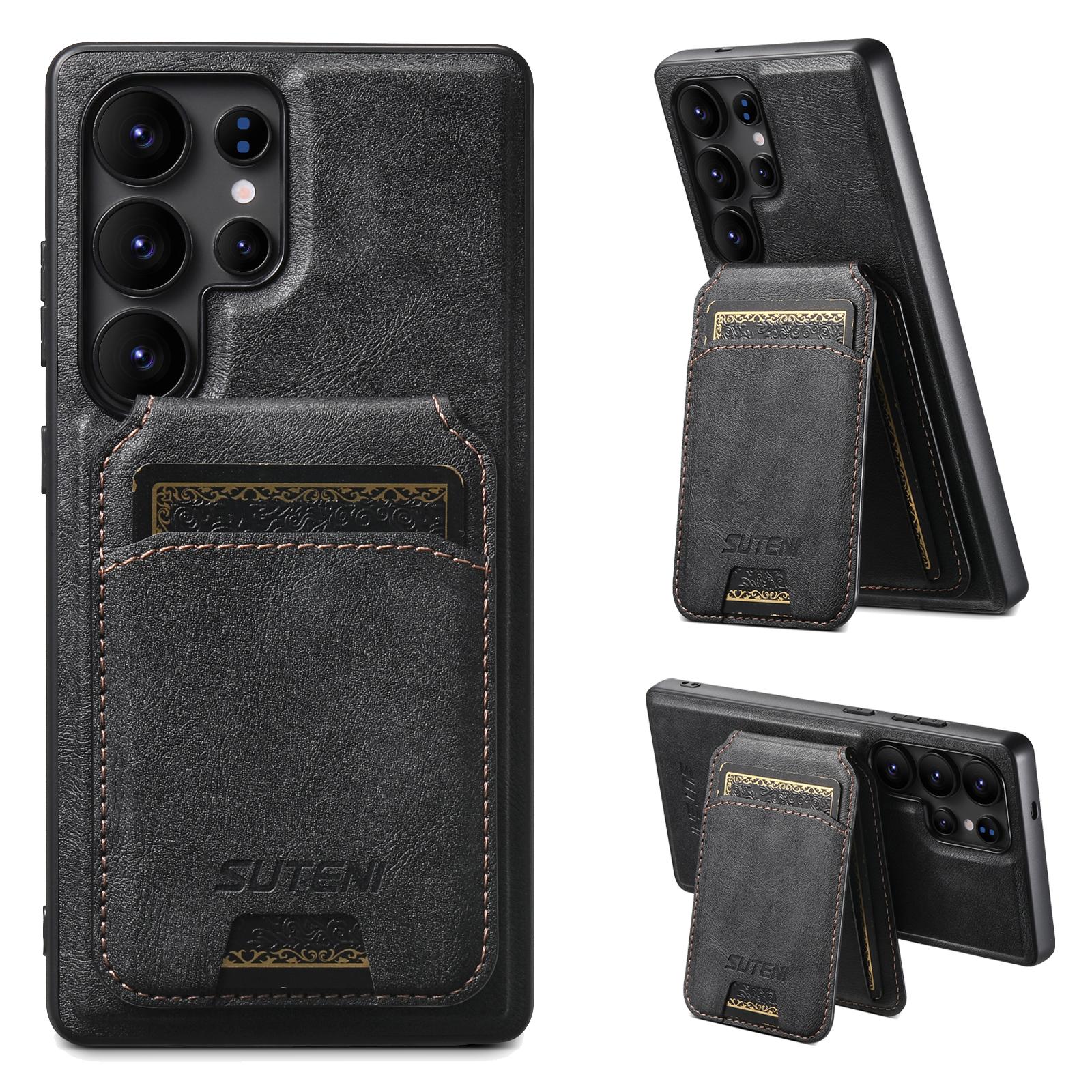 

SUTENI M5 For Samsung Galaxy S24 Ultra Magnetic Case with Card Bag Cowhide Texture Leather Phone Back Cover A