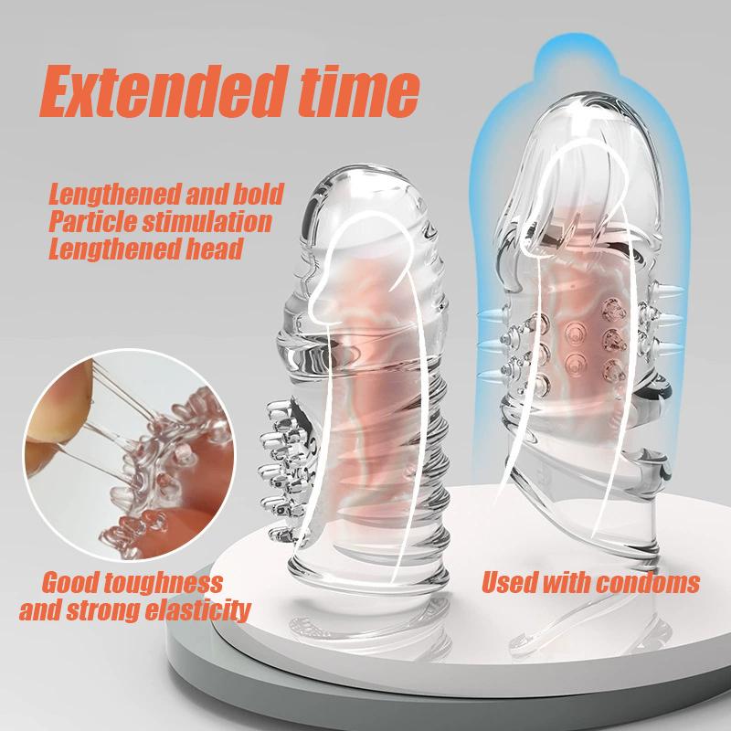 Reusable Penis Extender Cock Rings Delay Ejaculation Penis Condoms Dick Sleeve Glans Cover Enlargement Sex Toys For Men