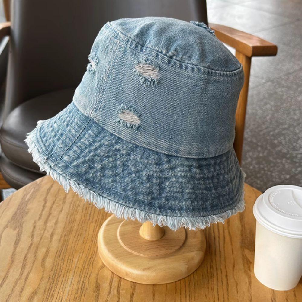 Large Brim Denim Bucket Hat Korean Style Basin Hat Retro Fishermen Caps  Casual Wear