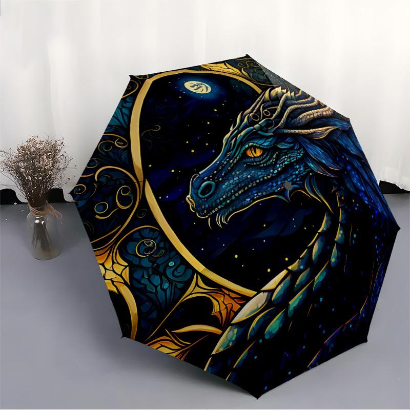1pc Dragon Fantasy Compact Travel Umbrella, Automatic Folding Lightweight Windproof 8-Bone Reinforced Design, Portable for Backpack Durable