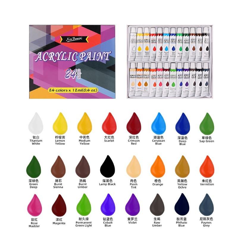 24-color Acrylic Pigment Set 12ml Children's Graffiti Hand-painted Art Student Painted Pigments