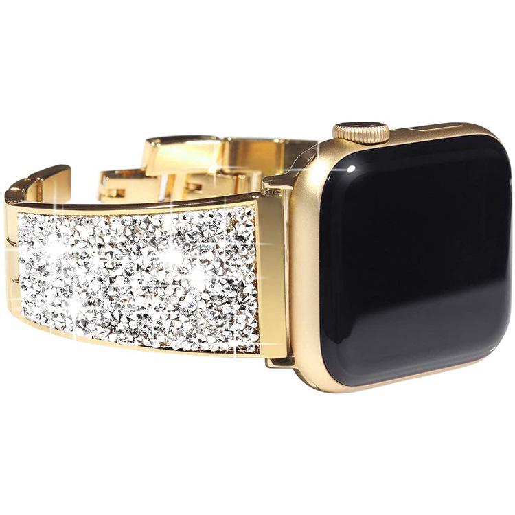 Diamantarmband für Apple Watch Band 49 45 42 mm 44 mm 38 mm 40 mm Serie 6 SE 5 4 3 2 Damenschleife Edelstahl-Ersatzarmband für iWatch 42/44/45/49mm gold