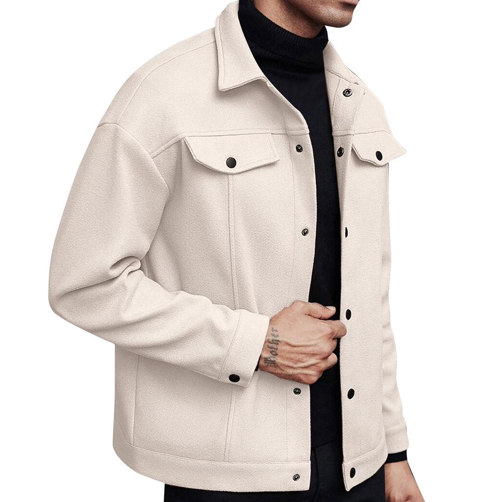 Men's Trendy Lapel Woolen Coat Men's Solid Color Casual Sports Business Jacket