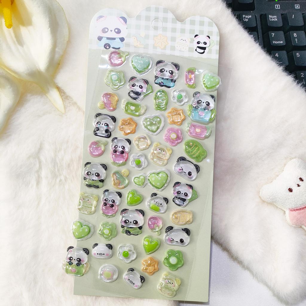 6PCS 3D Crystal Animal Relief Stickers - Sweet Candy Aesthetic Decals Waterproof for Diary Album Phone Case Keyboard Girls Gifts