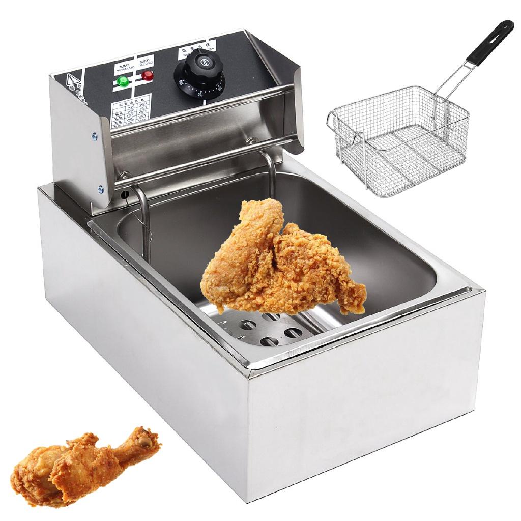 6L 2.5KW Heavy Duty Stainless Steel Electric Deep Fryer Commercial Kitchen Frying Chip Cooker Basket for Buffalo Wings