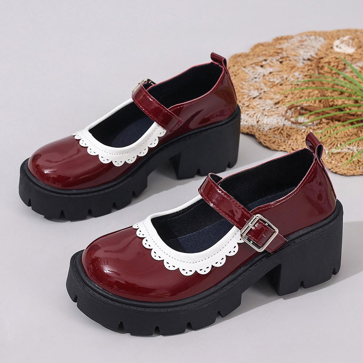 

Ballet Mary Jane Shoes Women Platform Heeled Simple Lolita Shoes Student College Sweet Medium Heel Women Single Shoes Loafers 42 червоний