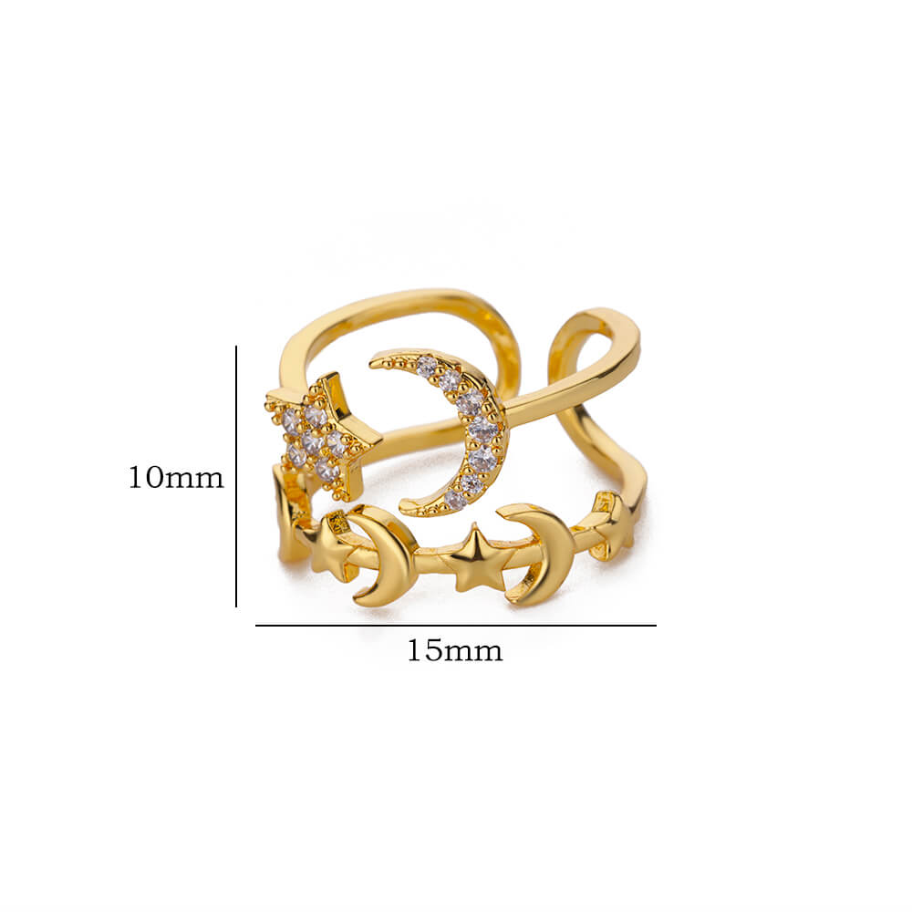 Zircon Star Moon Rings For Women Gold Adjustable Stainless Steel Moon Star Ring Wedding Aesthetic Party Jewelry Gift BFF