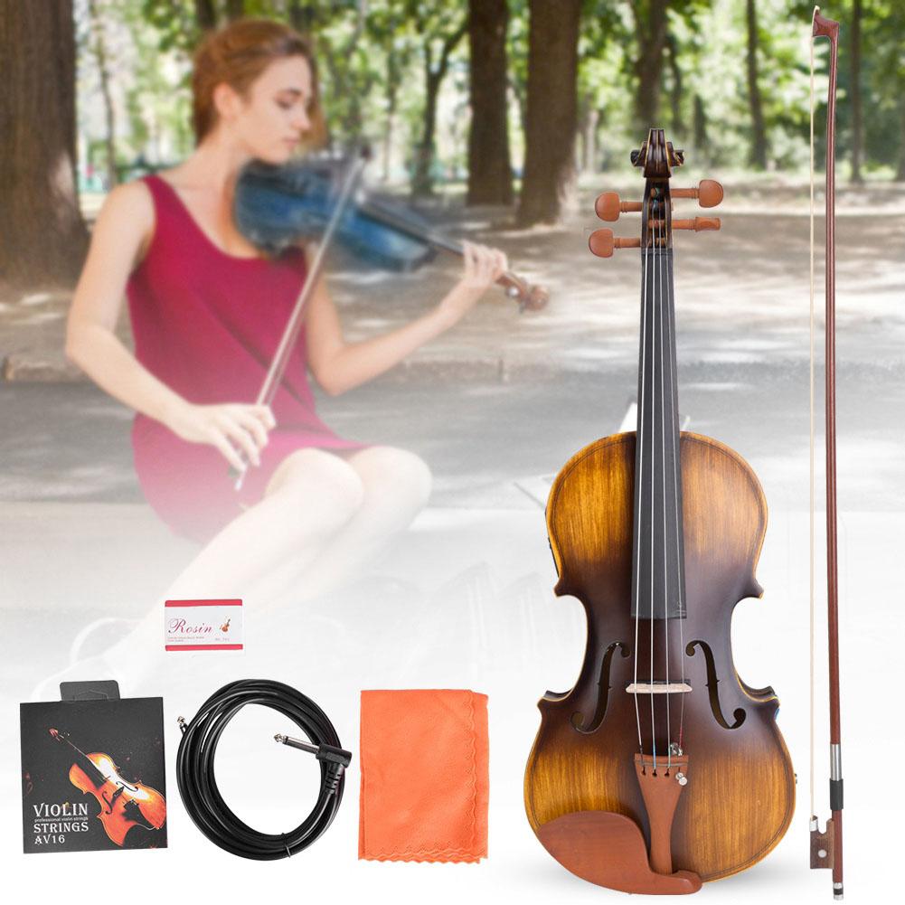 AV E310 Electro Acoustic EQ Violin Matte Finish Fiddle Kit with Case Rosin Bow Extra Strings