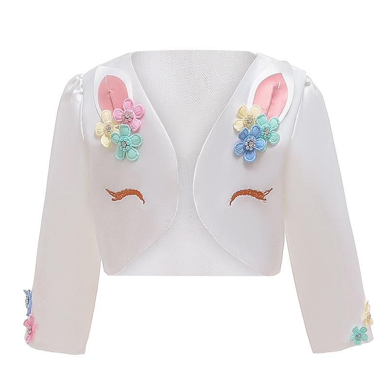Girl's Long Unicorn Rainbow Wedding Party Dress Girl's Birthday Party Unicorn Character Dance Performance Dress Three Piece Set
