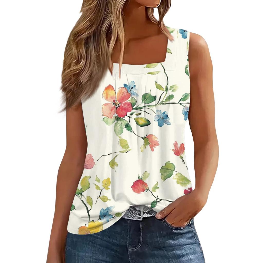 Ärmelloses T-Shirt mit plissiertem, quadratischem Kragen für Damen