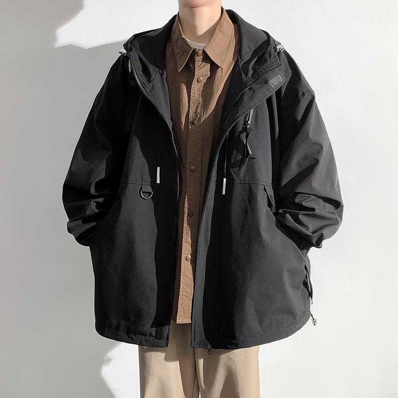 

Осенняя куртка с капюшоном для подростка, студента, свободная, на молнии, рабочая куртка, простая повседневная куртка для улицы 3XL