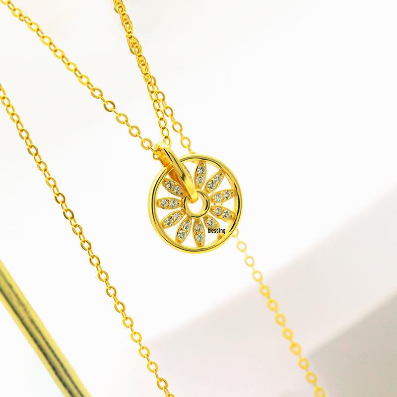 

Винтажное ожерелье-компас Sunflower S928 из стерлингового серебра с золотым покрытием и бриллиантовой паве для женщин 925 Silver золотой