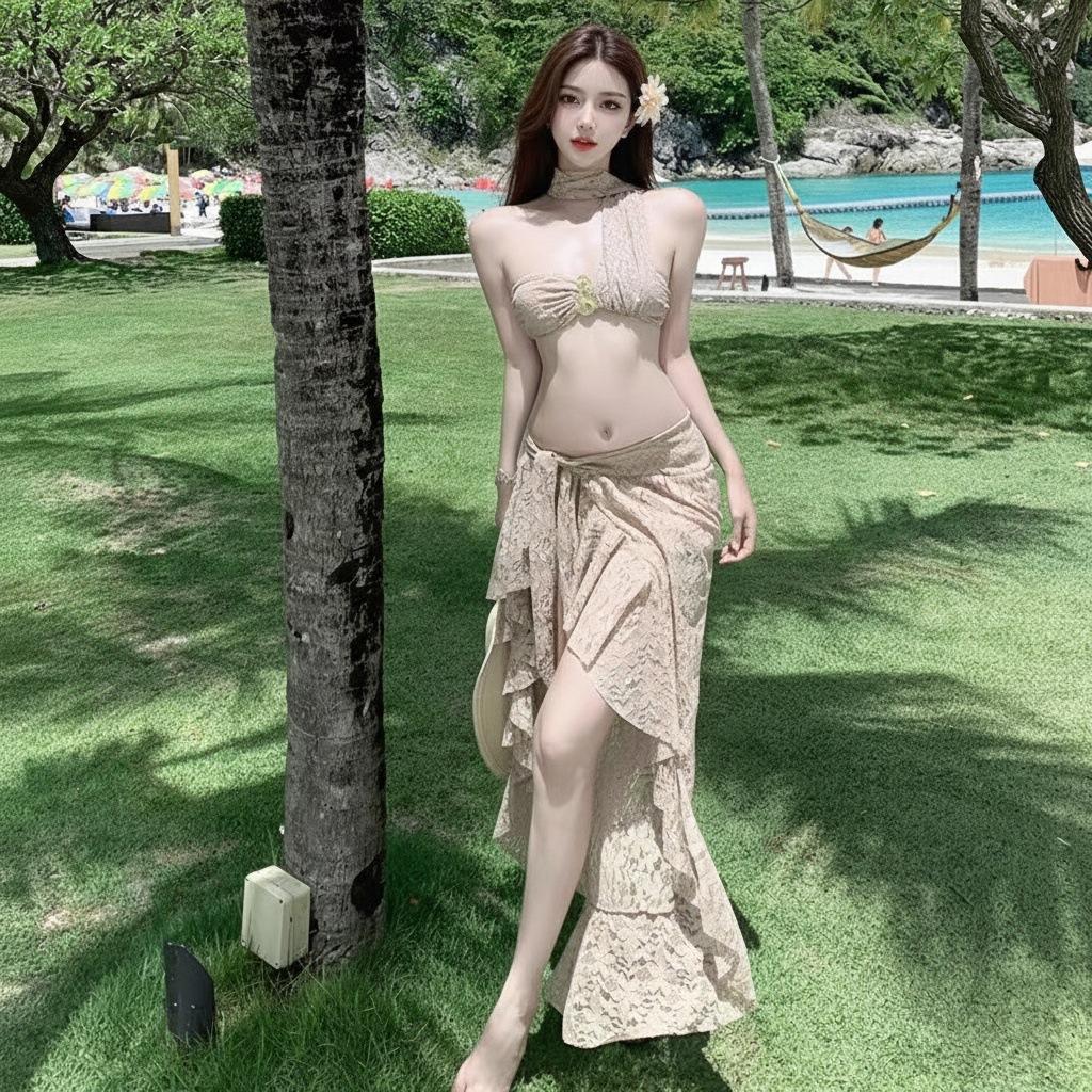 1011 Summer New Swimsuit Women's Design Temperament Muse Small Chest Beach Dress Bikini Three-piece Set
