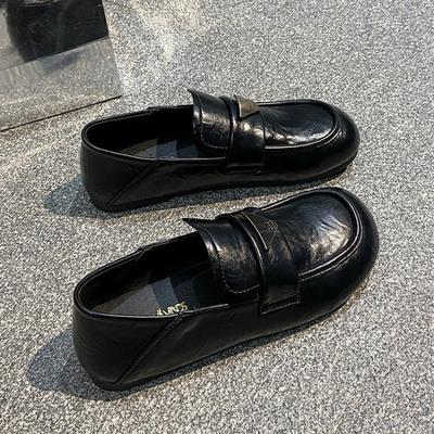 Damesschoenen Frans Retro Platte Leren Schoenen Ronde Neus Instapper Zachte Zool Mary Jane Loafers Zomer 2025 Nieuwe Stijl