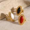 Stainless Steel Agate Oval Opening Rings Waterproof Natural Stone Texture Glossy Shine Ring Gold Color Geometric