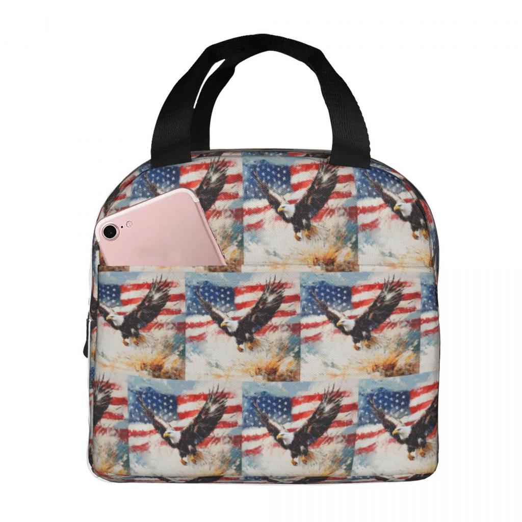 Vintage American Flag Eagle Insulated Lunch Bag for Women Kids Portable Food Boxes Thermal Lunch Box Tote
