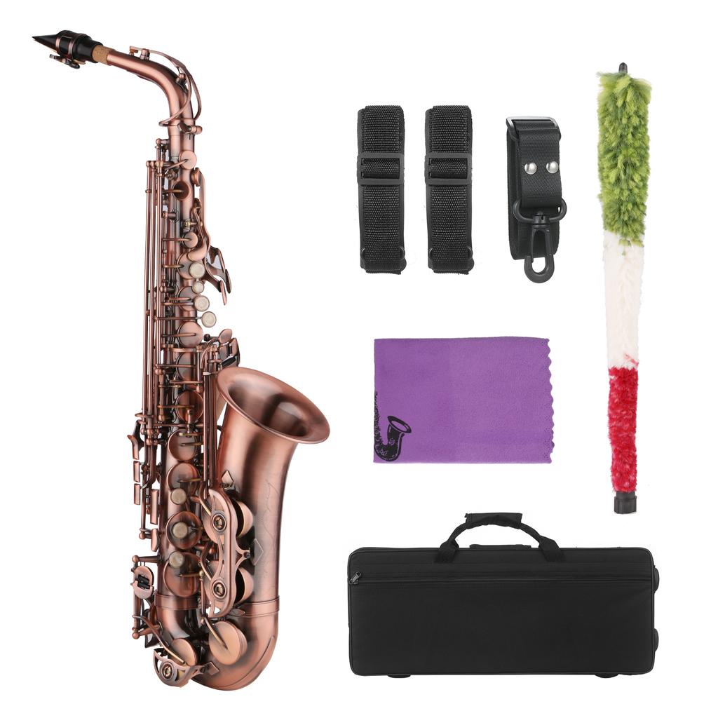 Saxophone Red Antique E-flat Brass Material with Carrying Case Cleaning Cloth Brush Sax Strap