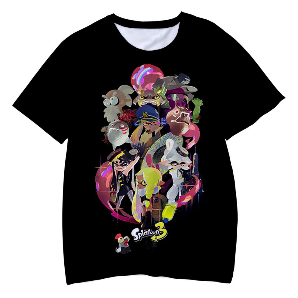 Splatoon 3 T-shirt Anime Graffiti Shooting Game Fashion Kids Casual Boys Cute Crew Neck Top