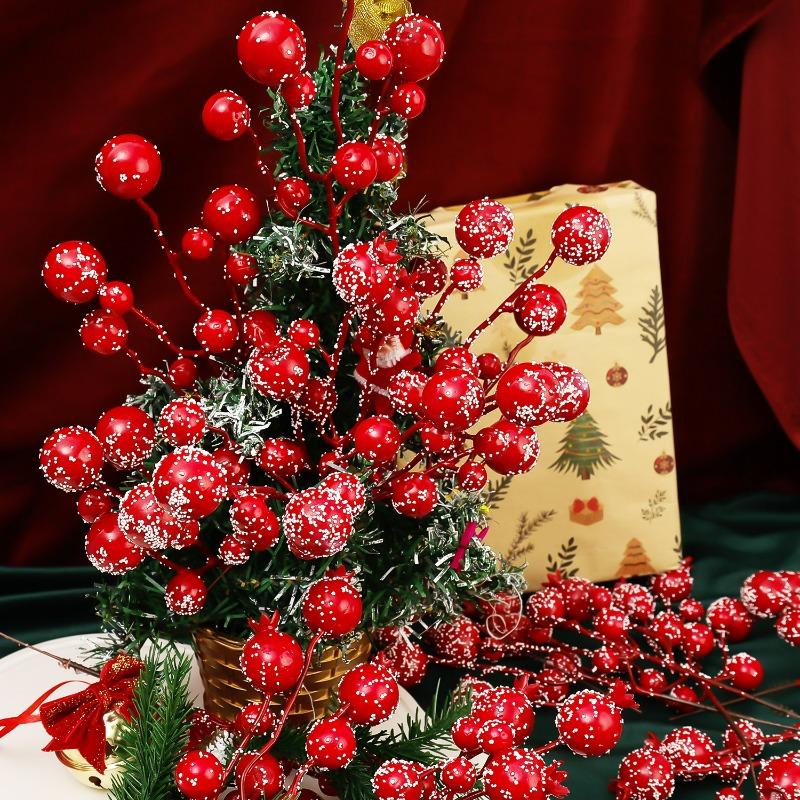 1-20pcs Christmas Red Berry Stems DIY New Year Artificial Wreath Crafts Berries Xmas Tree Fake Flowers Ornaments Party Supplies