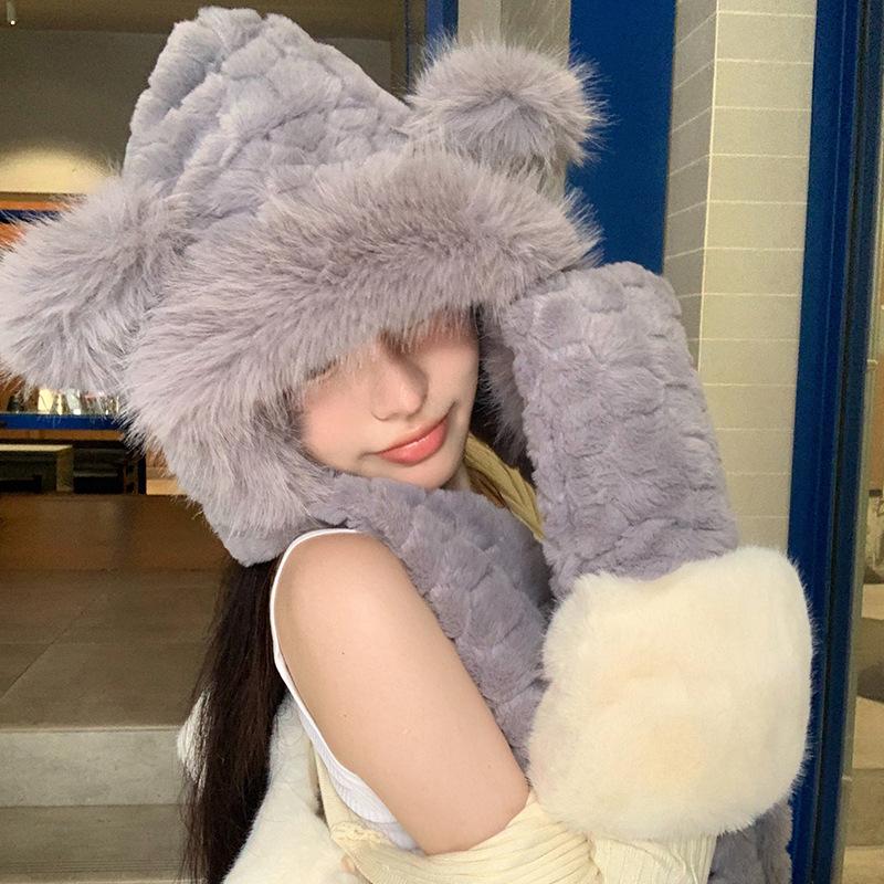 Autumn and Winter Warm and Cold Proof Thickened Hooded Cycling Windproof Ear Protection Plush Scarf