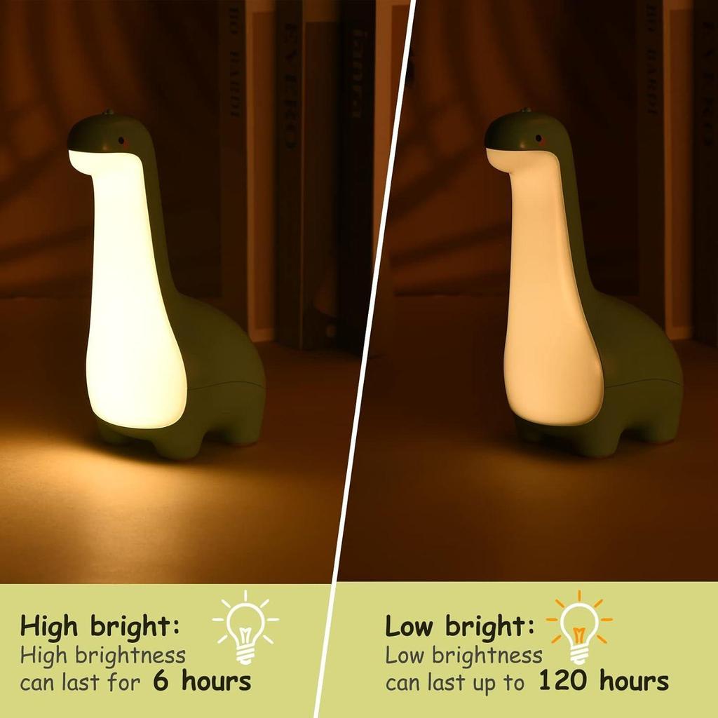 Dinosaur LED Night Lamp for Kids | Rechargeable Bedside Light with Touch Control & Adjustable Brightness | Cute Kawaii Desk Lamp for Bedroom
