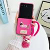 INS Cartoon Sausage Dog Leather Phone Case for Motorola Moto Razr 70 60 50 Ultra Plush Lanyard Wrist Strap Soft Frame Shockproof Anti Scratch Cover