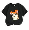 Kids Boys Girls 100% Cotton Crew Neck Short Sleeve T-Shirt, Cute Orange White Cartoon Hamster Print Casual Soft Breathable Tee for Children Daily Wear