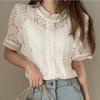 O-neck Short Sleeve Loose Summer Blouse Casual Lace Hollow Out Elegant Shirt Workwear