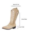 Cowboy Boots for Women Cowgirl Western Boots Embroidery Stitched Chunky Heel Mid Calf Boots Women's Pull-on Vintage Faux Leather Wide Calf Boots
