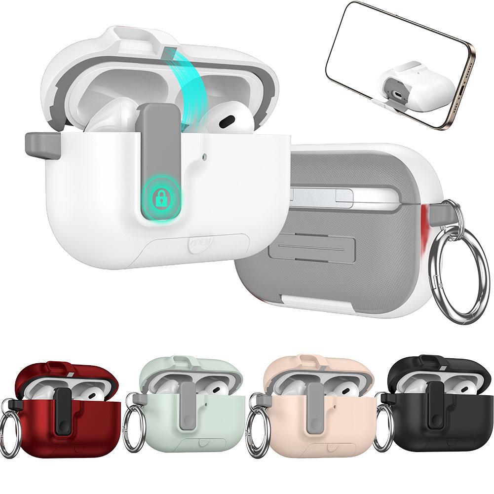 2025 New For AirPods Pro 3 Phone Stand Case Cover Magnetic Auto Lock TPU Shockproof Protective Sleeve With Hook for AirPods Pro3