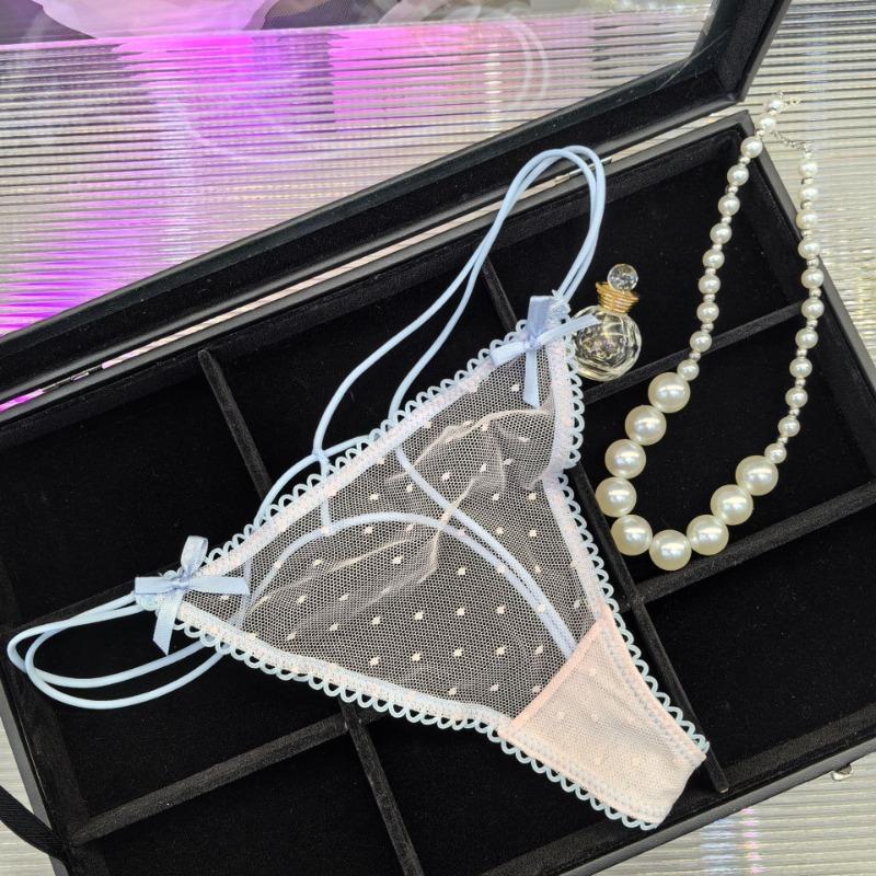 Temptation Thin Dots Transparent Sexy Women's Underwear Sweet Girl Bow Mesh Hollow Out Panties Cotton Crotch Cute Thongs