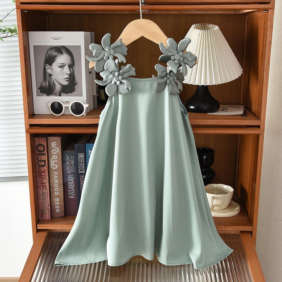 Summer New Three-Dimensional Flower Sling Dress Girls High Quality Wedding Birthday Princess Dress 2-7 Years Old