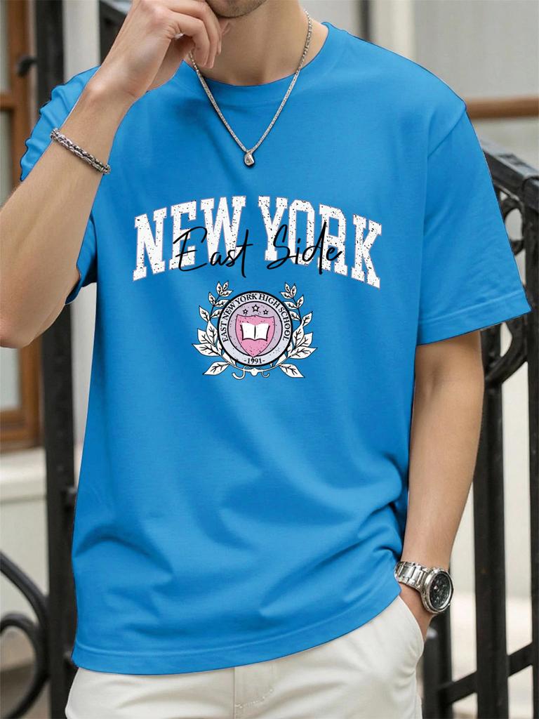 New York East Side Print TShirt Mens Cotton Hip Hop T Shirts ONeck Summer Basics Clothes Casual Trendy AllMatch Short Sleeve