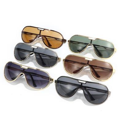 Hot Selling Double Bridge Large Frame Retro Frog Shades Women Uv400 Vintage Glod Frame One Piece Pilot Sunglasses Men