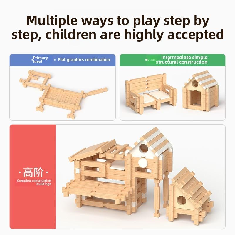 Joint Wooden Mortise Tenon Cottage Building Blocks Toy Childs Early Education