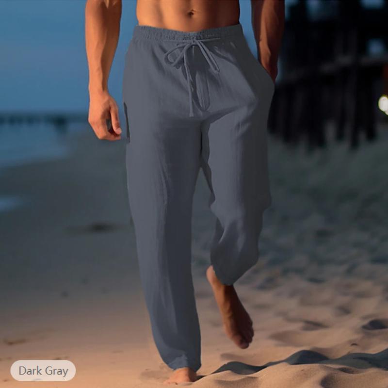 Men's Cotton Linen Trousers Summer Trousers Beach Trousers Drawstring Stretch Straight Trousers Comfortable Breathable Casual Daily Casual Trousers