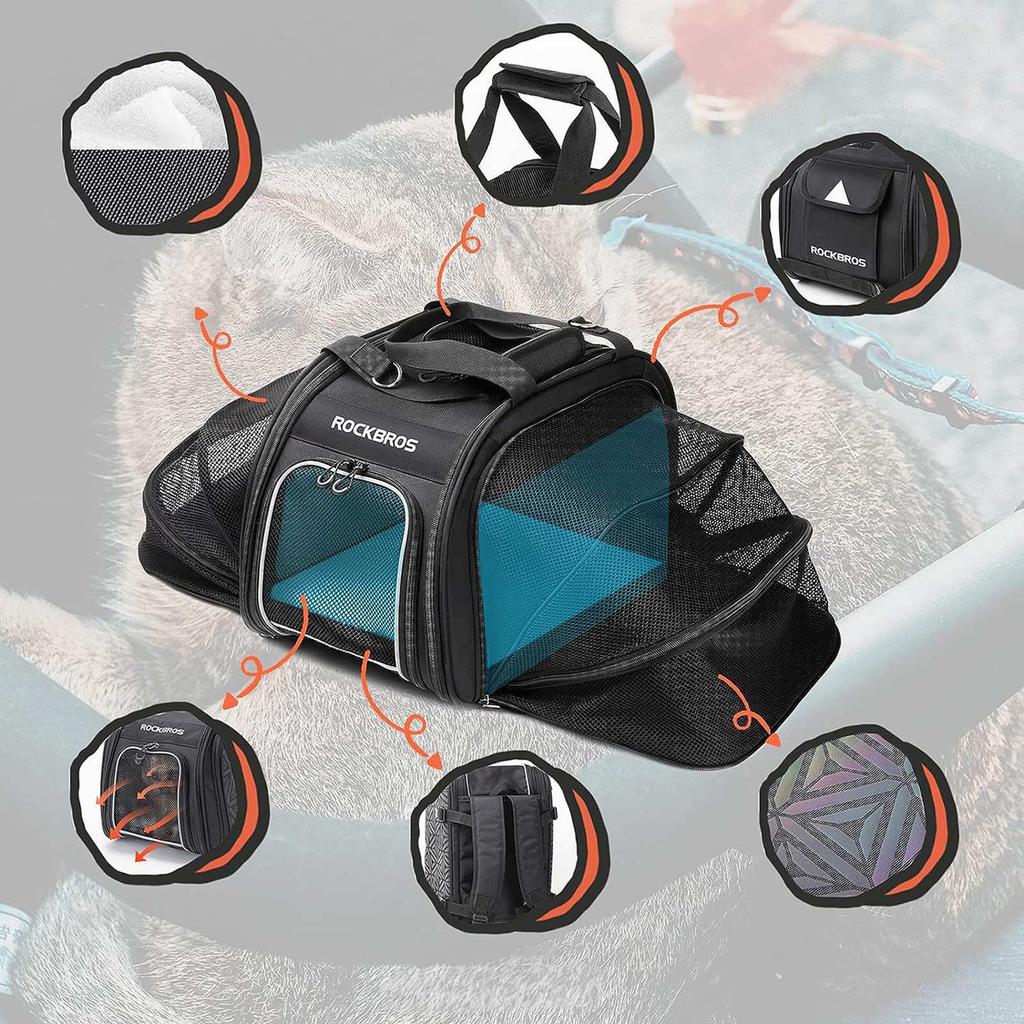 Foldable bicycle bag for transporting a dog or cat - black