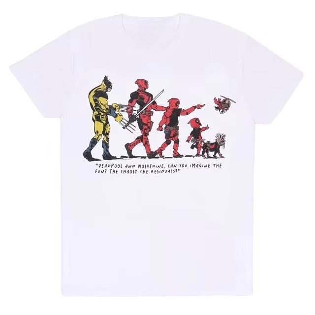 2026 Marvels Deadpool and Wolverine Mens Black Shortsleeved Tshirt Double Superhero Graphic Printing Comic Fan Streetwear M