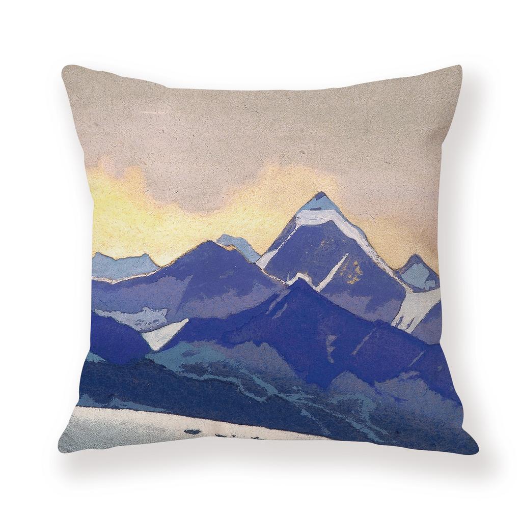Painted Snow Mountain Sunset Colorful Sky Retro Pillow Case Sofa Model Room Decoration Pillow