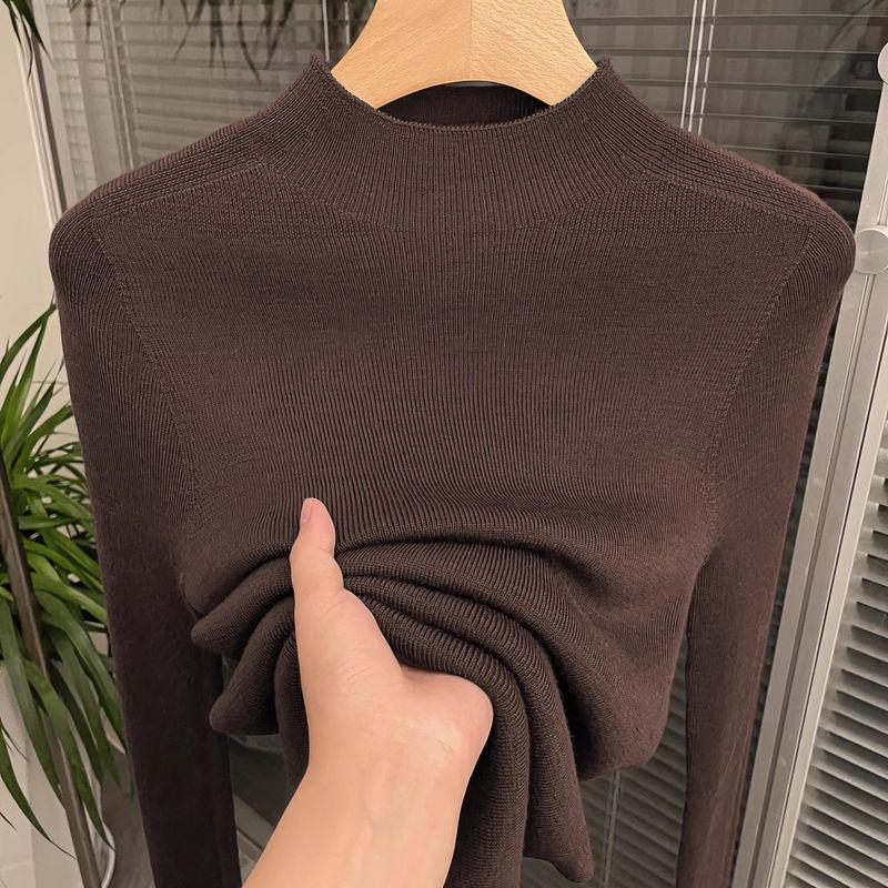 

Half Turtleneck Retro Simple plus Size Women s Knitwear CHECOLATE XL