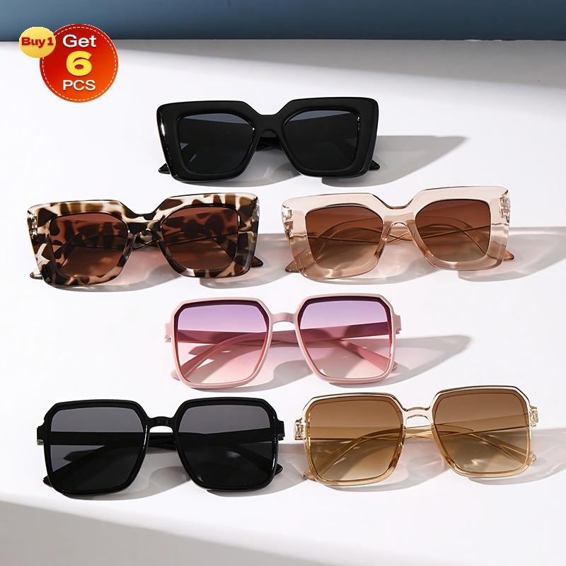 6PCS Cat Eye Square Frame Fashion Y2K Women Sunglasses For Daily Travel Outdoor Clothing Accessories.