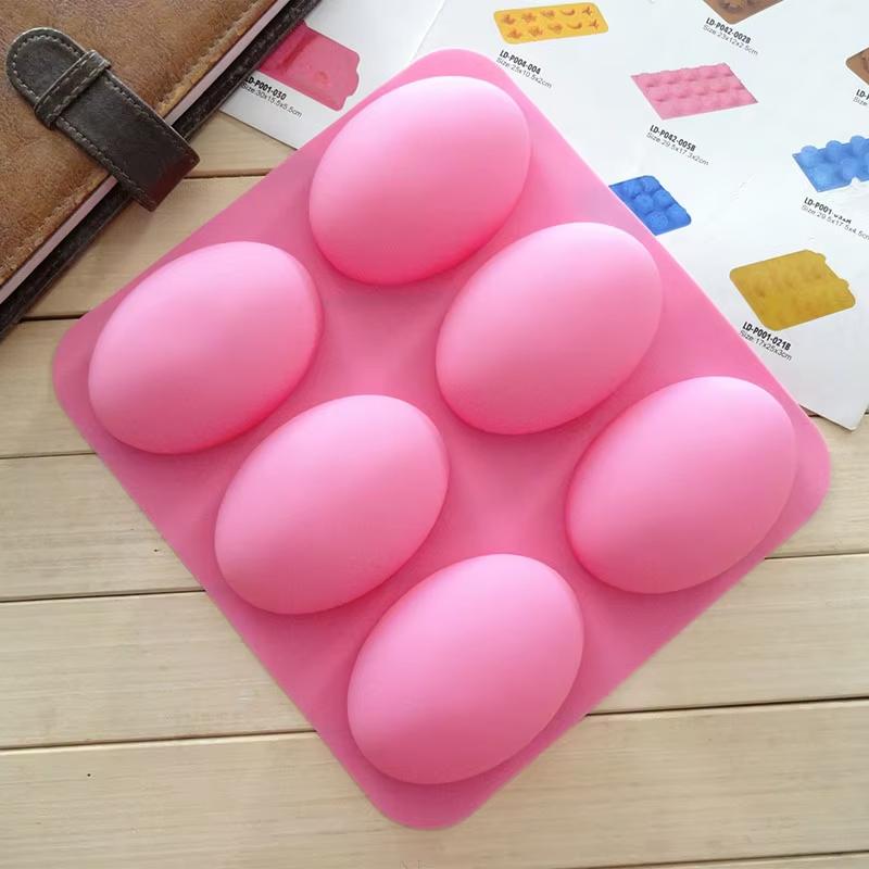 6-Hole Multi-Purpose Oval Silicone Soap Mold Suitable For Cake Pans 3D Oval Shape Easy To Demold And Clean